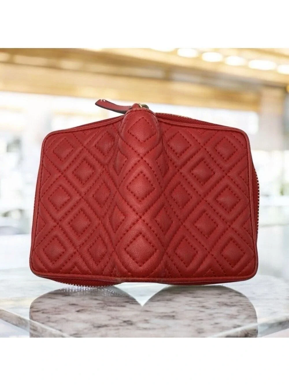 Tory Burch Cherry Red Quilted Leather Zip Wallet EUC – Authentic & Gorgeous!